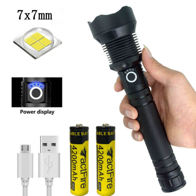 Rechargeable Flashlight 30W LED Telescopic Zoom Flashlight IPX4 Waterproof 4200mAh