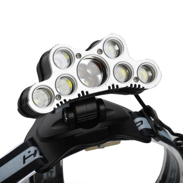 LED Headlamp USB Rechargeable Strong Head Lamp 120000 LM 6 Modes Silver Gray