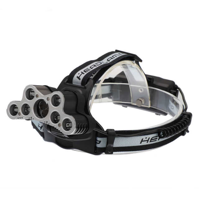 LED Headlamp USB Rechargeable Strong Head Lamp 120000 LM 6 Modes Silver Gray