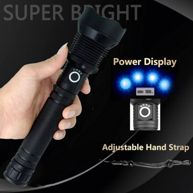 LED Rechargeable Flashlight 7200mAh 30W Telescopic Zoom Flashlight IPX4 Waterproof