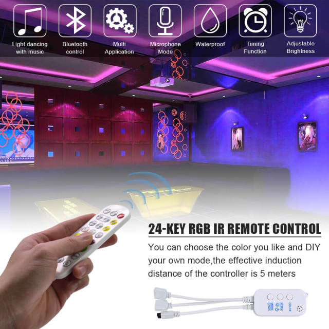 LED Strip Light Auto-Sensing Light Strip Bluetooth Connection With 24-Button Remote Control Waterproof