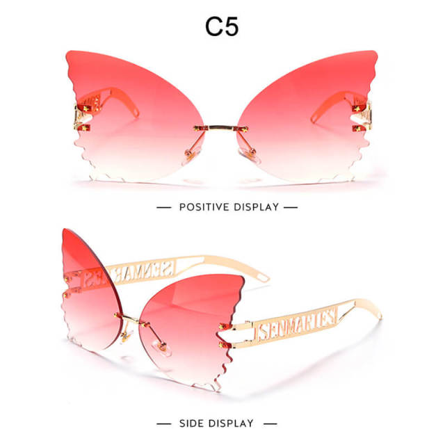 Butterfly Rimless Sunglasses Women Men Oversized Sunglasses Gradient Lens Eyewear UV400