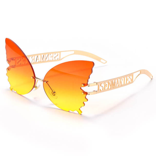 Butterfly Rimless Sunglasses Women Men Oversized Sunglasses Gradient Lens Eyewear UV400