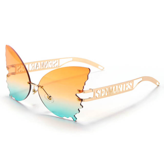 Butterfly Rimless Sunglasses Women Men Oversized Sunglasses Gradient Lens Eyewear UV400