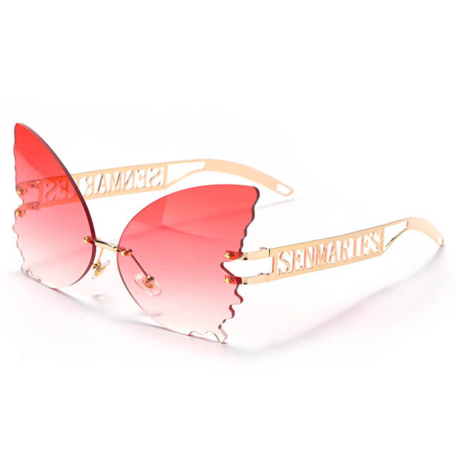 Butterfly Rimless Sunglasses Women Men Oversized Sunglasses Gradient Lens Eyewear UV400