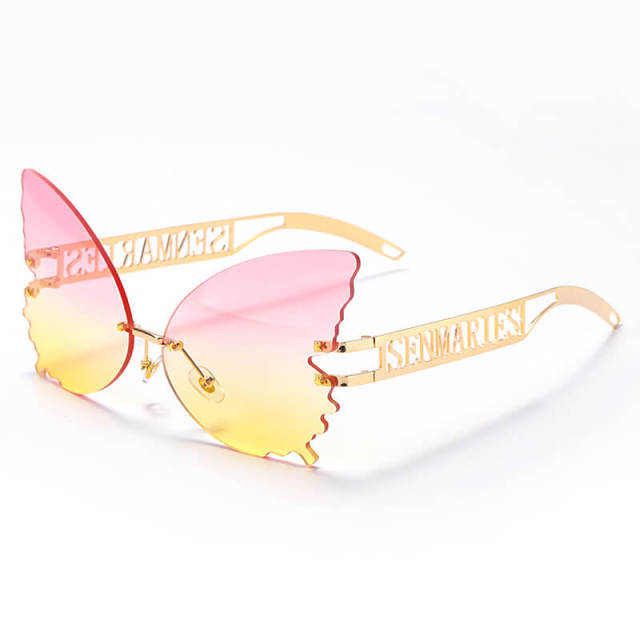 Butterfly Rimless Sunglasses Women Men Oversized Sunglasses Gradient Lens Eyewear UV400