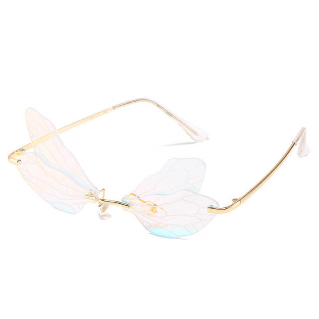 Dragonfly Sunglasses for Women Men Rimless Sunglasses with Gradient Lens UV400