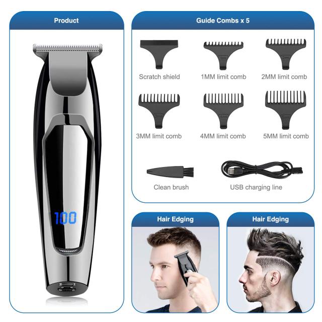 Men Hair Trimmer Professional Hair Clippers Rechargeable Cordless Haircut Kit Beard Shaver