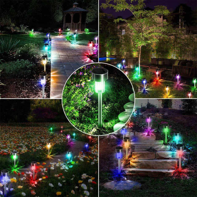12 Pcs Solar Lawn Lights LED Outdoor Walkway Patio Garden Light Stainless Steel