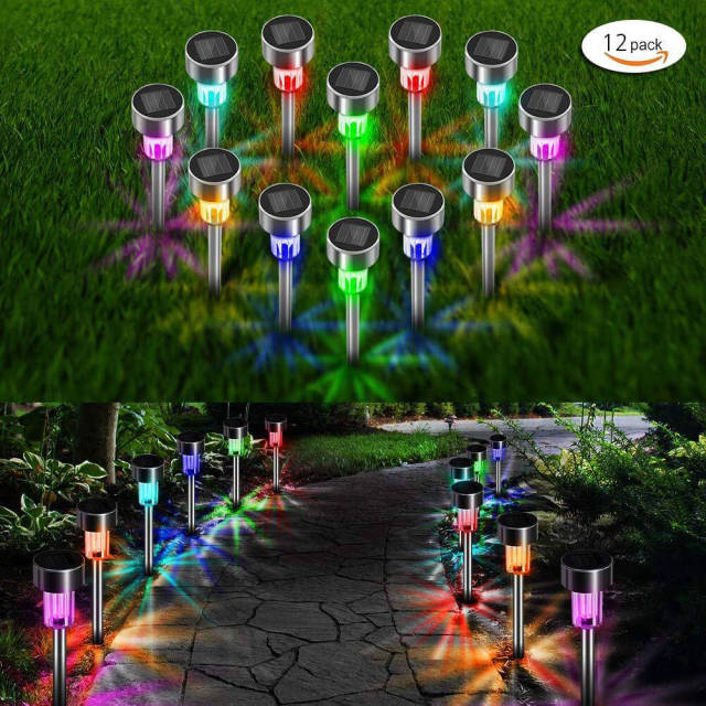 12 Pcs Solar Lawn Lights LED Outdoor Walkway Patio Garden Light Stainless Steel