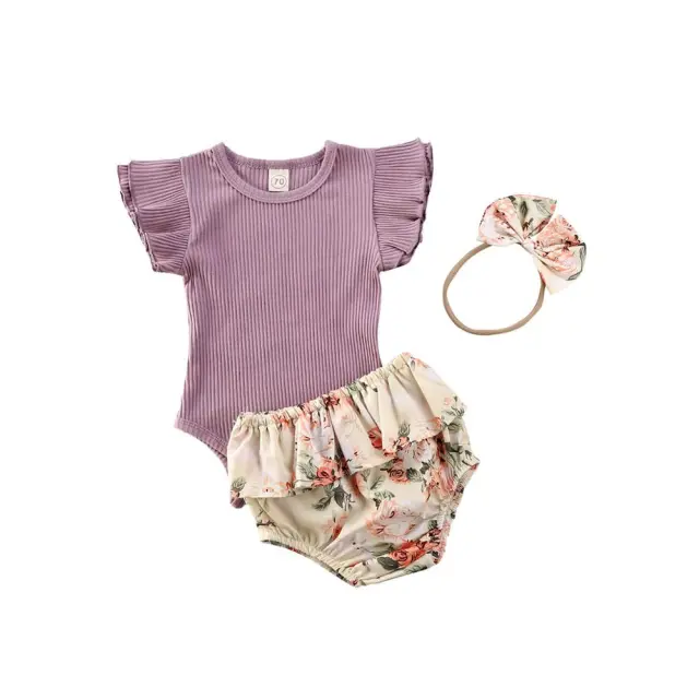 Baby Girl Clothing Newborn Ruffled Floral 3Pcs Set Summer 0-24M
