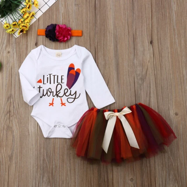 Baby Girl Romper Tulle Skirt Headband Clothes Outfit Holiday Set