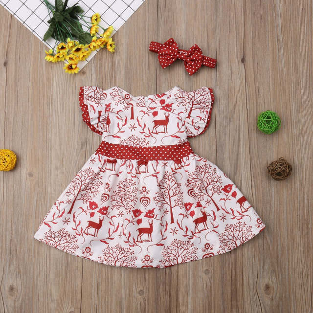 Toddler Kids Baby Girls Red Deer Print Dress Fashion Summer Clothes