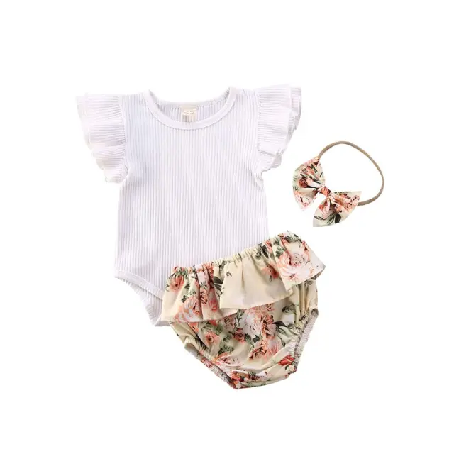 Baby Girl Clothing Newborn Ruffled Floral 3Pcs Set Summer 0-24M