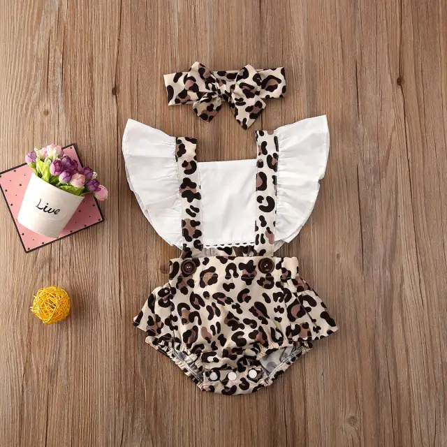 Summer 2PCS Infant Baby Girl Leopard Print Romper Jumpsuit Clothes