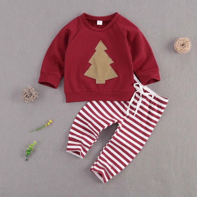 Children Autumn Set Girls Boys Long Sleeve Sets Christmas Tree 0-24M