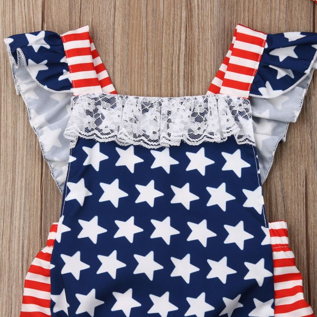 2Pcs Summer Newborn Baby Girls American Flag Bodysuit With Headband