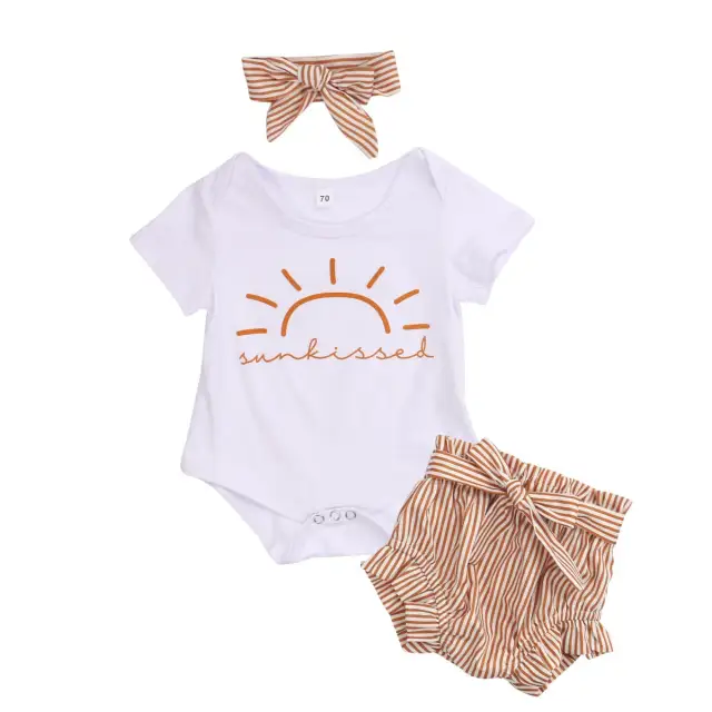 3Pcs Summer Newborn Baby Girls Short Sleeve Outfit Set Clothing 0-18M