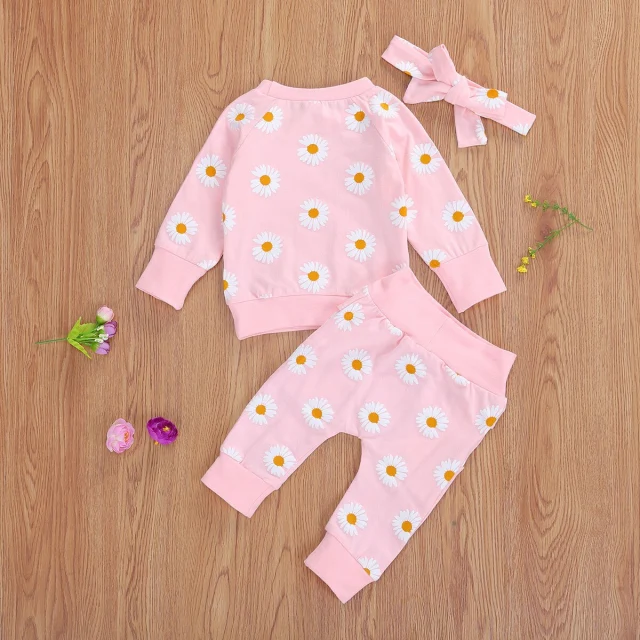 3Pcs Baby Girls Spring Long Sleeve Set Cute Print Infant Clothes