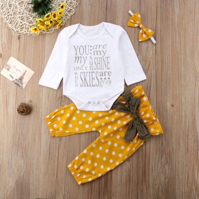 Newborn Baby Girls Clothes Set 3Pcs Yellow Long Sleeve Outfits 0-24M