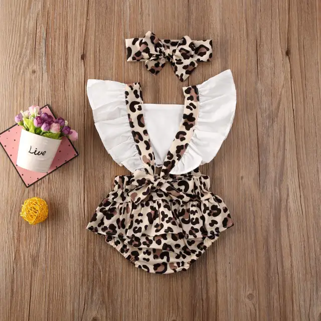 Summer 2PCS Infant Baby Girl Leopard Print Romper Jumpsuit Clothes