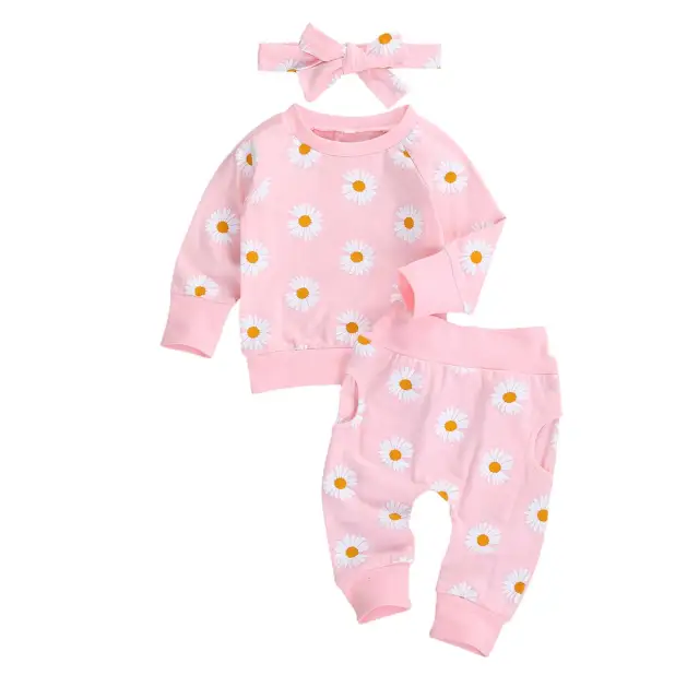 3Pcs Baby Girls Spring Long Sleeve Set Cute Print Infant Clothes