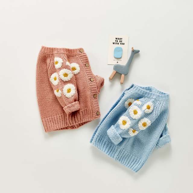 Flowers Knit Jacket Clothes For Baby Girls Boys Autumn Winter Long Sleeve Coat