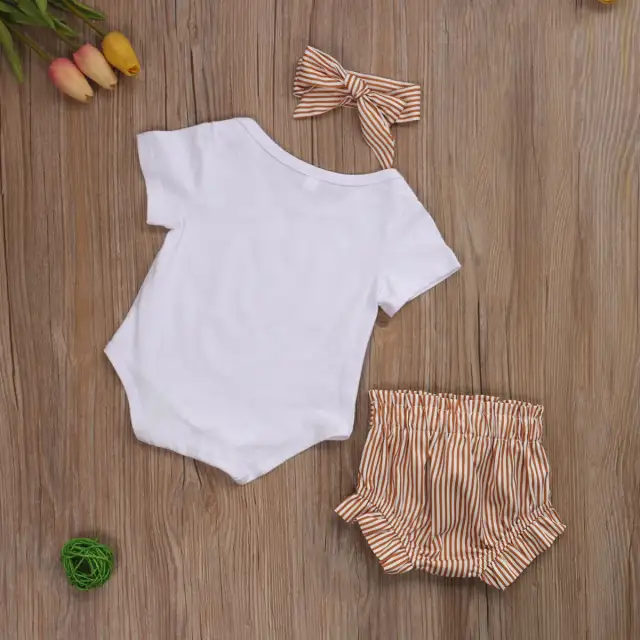 3Pcs Summer Newborn Baby Girls Short Sleeve Outfit Set Clothing 0-18M