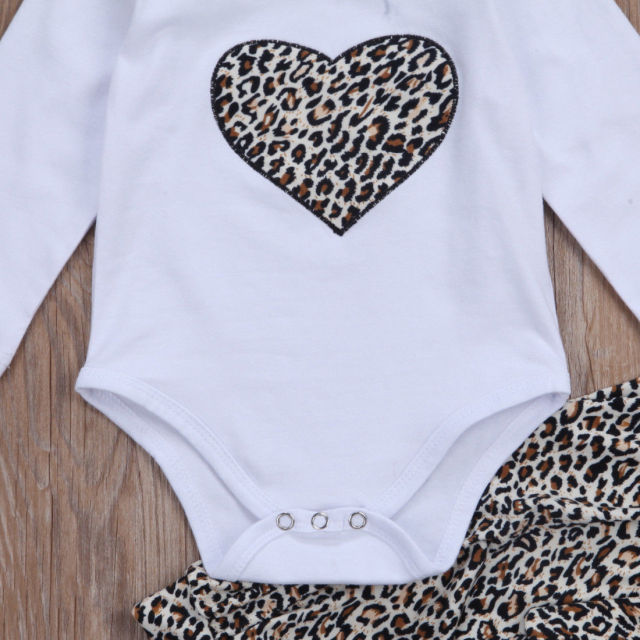 0-24M Infant Girls Clothes 3Pcs Leopard Print Long Sleeve Outfit Set