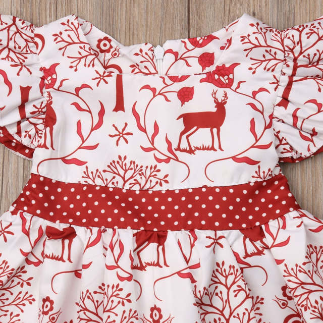 Toddler Kids Baby Girls Red Deer Print Dress Fashion Summer Clothes