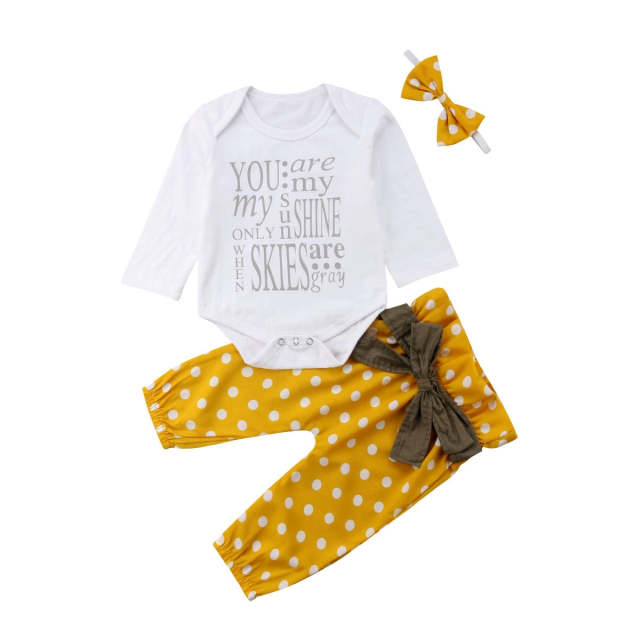 Newborn Baby Girls Clothes Set 3Pcs Yellow Long Sleeve Outfits 0-24M