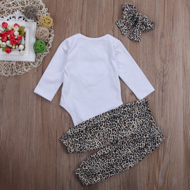 0-24M Infant Girls Clothes 3Pcs Leopard Print Long Sleeve Outfit Set