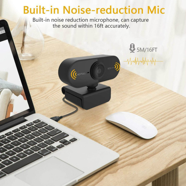 1080p HD Webcam USB Web Camera with Microphone Black