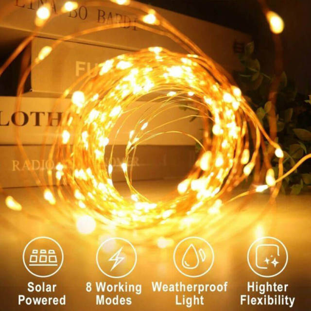 Outdoor Solar String Lights Waterproof Fairy Copper Wire Outdoor Garden Decor Light