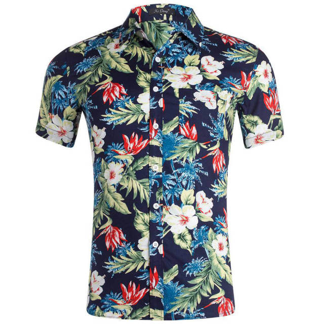 Mens Summer Shirt Hawaiian Beach Fruit Floral Print Cotton Short Sleeve Shirts