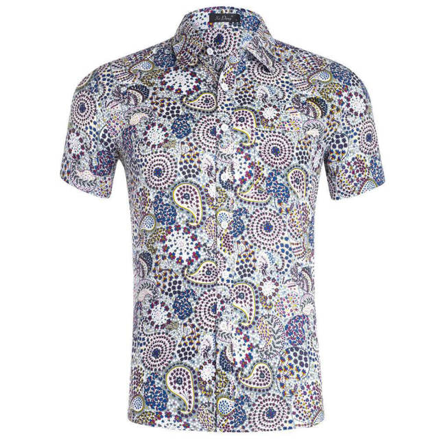 Mens Summer Shirt Hawaiian Beach Fruit Floral Print Cotton Short Sleeve Shirts