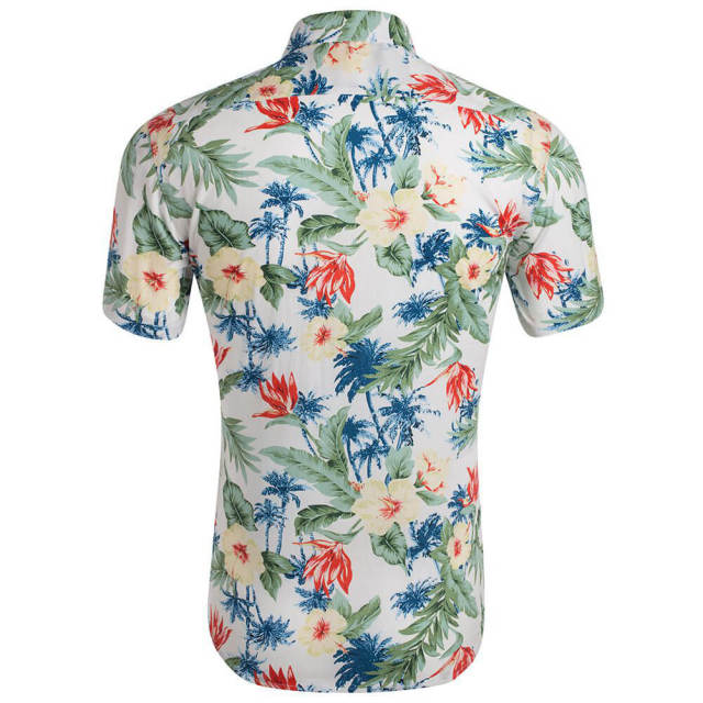 Mens Summer Shirt Hawaiian Beach Fruit Floral Print Cotton Short Sleeve Shirts