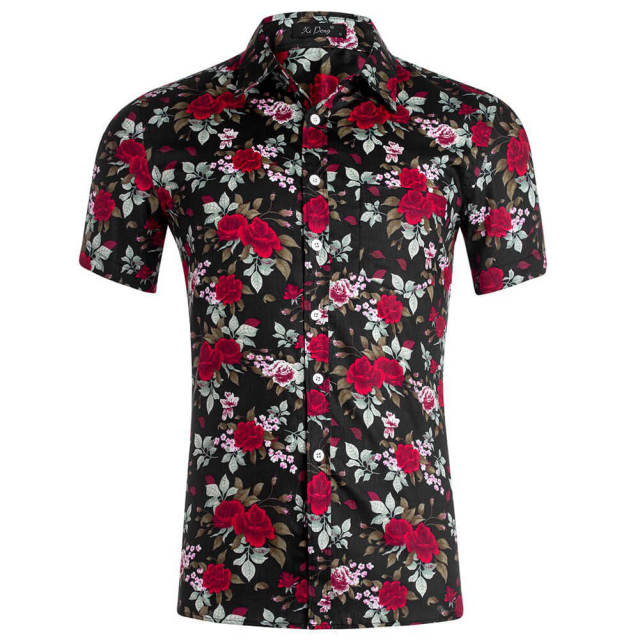 Mens Summer Shirt Hawaiian Beach Fruit Floral Print Cotton Short Sleeve Shirts