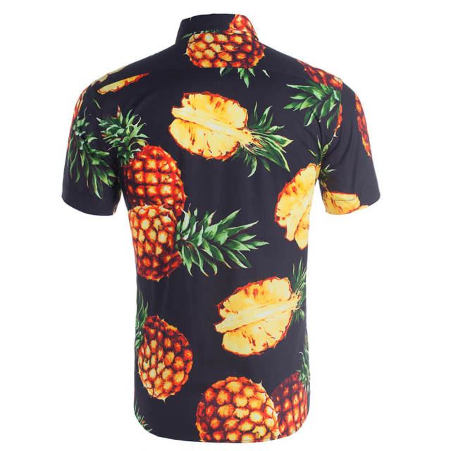 Mens Summer Shirt Hawaiian Beach Fruit Floral Print Cotton Short Sleeve Shirts