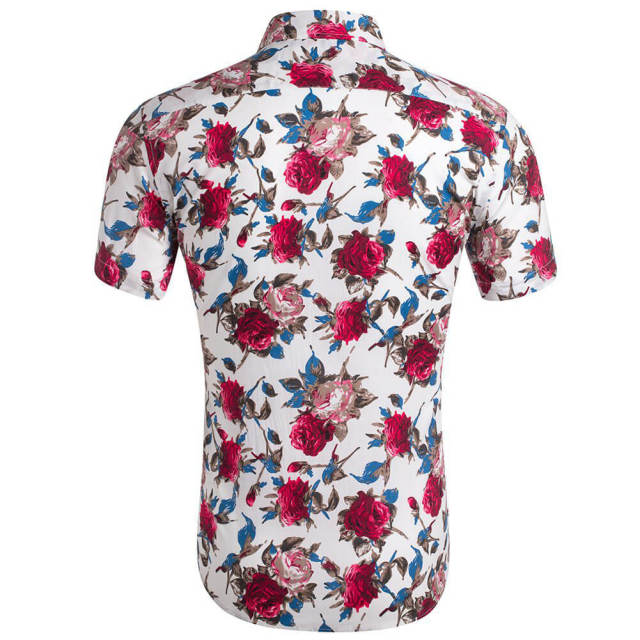 Mens Summer Shirt Hawaiian Beach Fruit Floral Print Cotton Short Sleeve Shirts