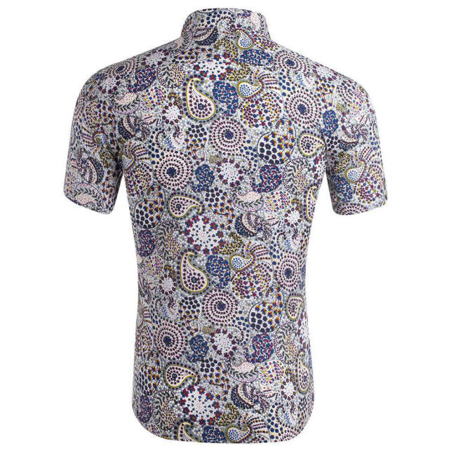 Mens Summer Shirt Hawaiian Beach Fruit Floral Print Cotton Short Sleeve Shirts