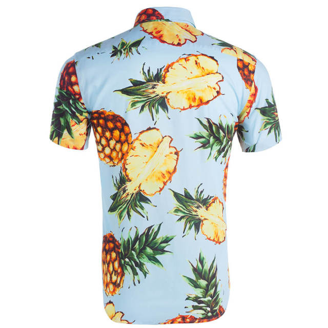 Mens Summer Shirt Hawaiian Beach Fruit Floral Print Cotton Short Sleeve Shirts