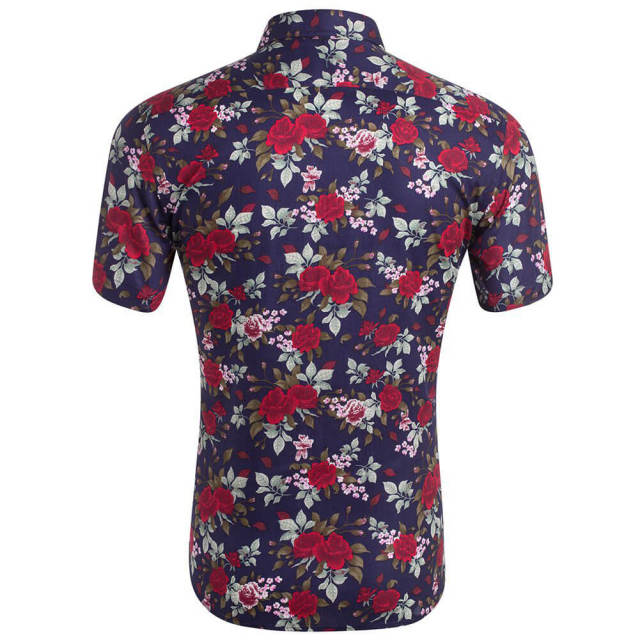 Mens Summer Shirt Hawaiian Beach Fruit Floral Print Cotton Short Sleeve Shirts