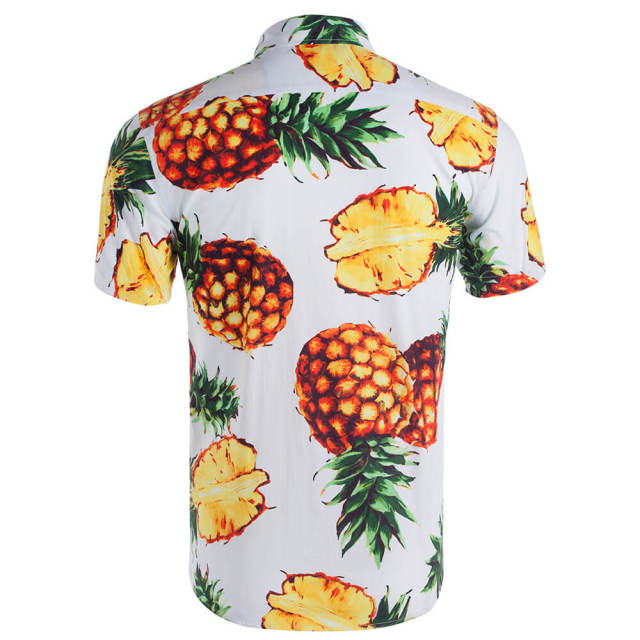 Mens Summer Shirt Hawaiian Beach Fruit Floral Print Cotton Short Sleeve Shirts