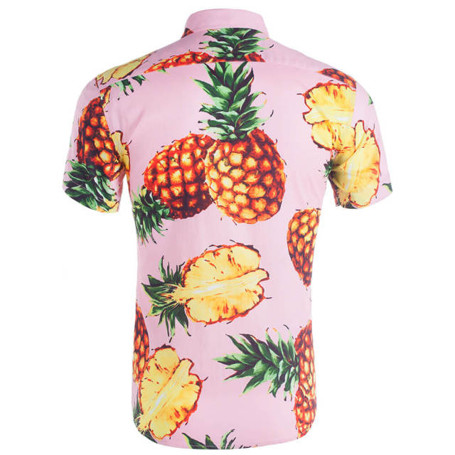 Mens Summer Shirt Hawaiian Beach Fruit Floral Print Cotton Short Sleeve Shirts