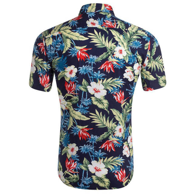 Mens Summer Shirt Hawaiian Beach Fruit Floral Print Cotton Short Sleeve Shirts