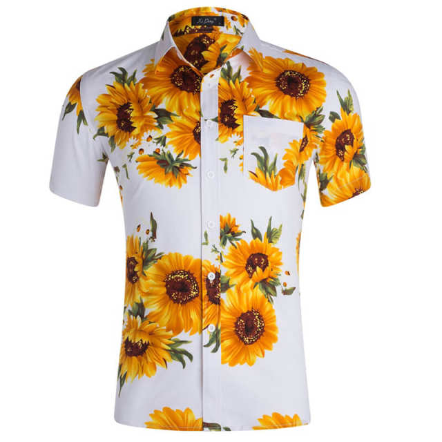 Men's Shirts Sunflower Printed Short Sleeve Blouse Top