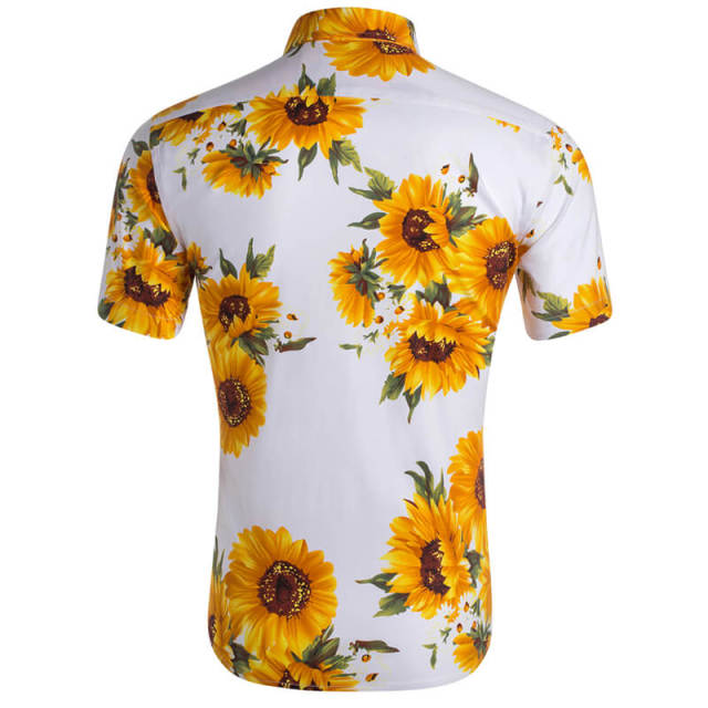 Men's Shirts Sunflower Printed Short Sleeve Blouse Top