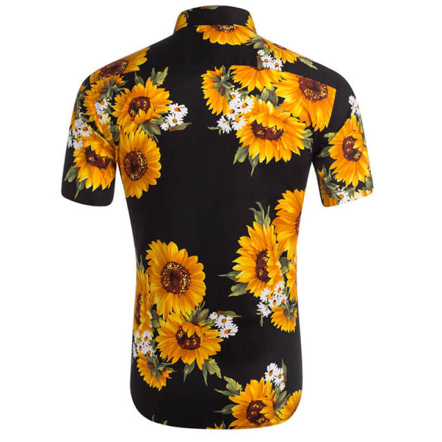 Men's Shirts Sunflower Printed Short Sleeve Blouse Top