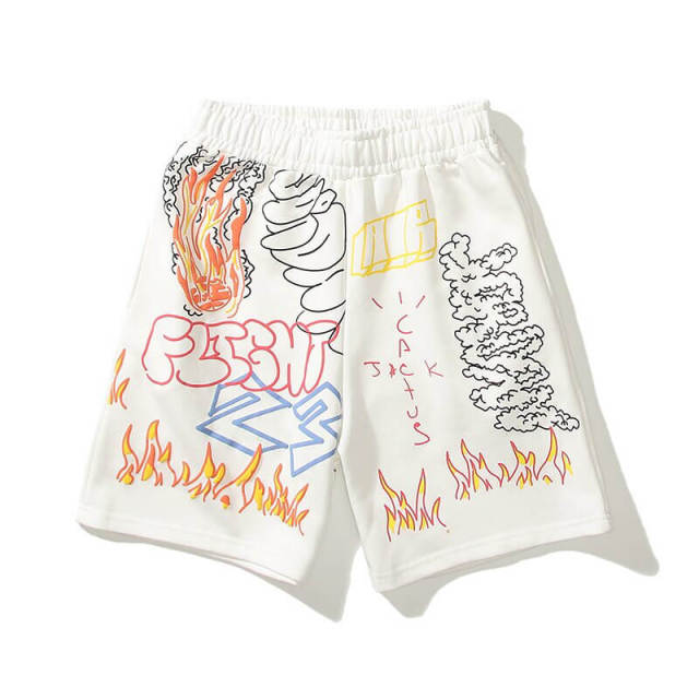 Men Graffiti Art Print Elastic High Waisted Casual Summer Short Pants